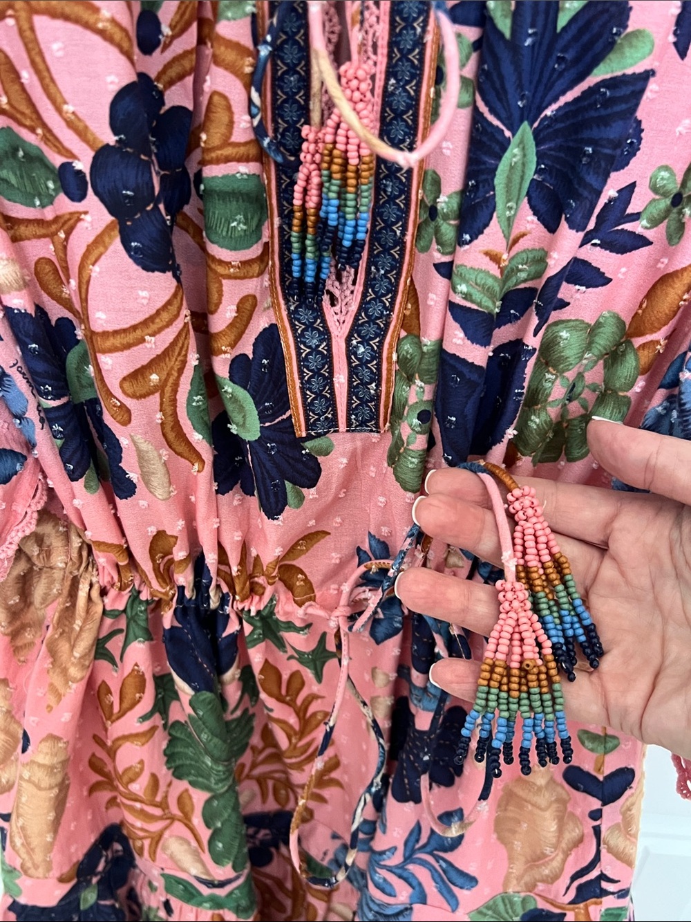 FARM Rio Pink Seashell & Floral Print Mini Dress Size Large - Picture 8 of 10